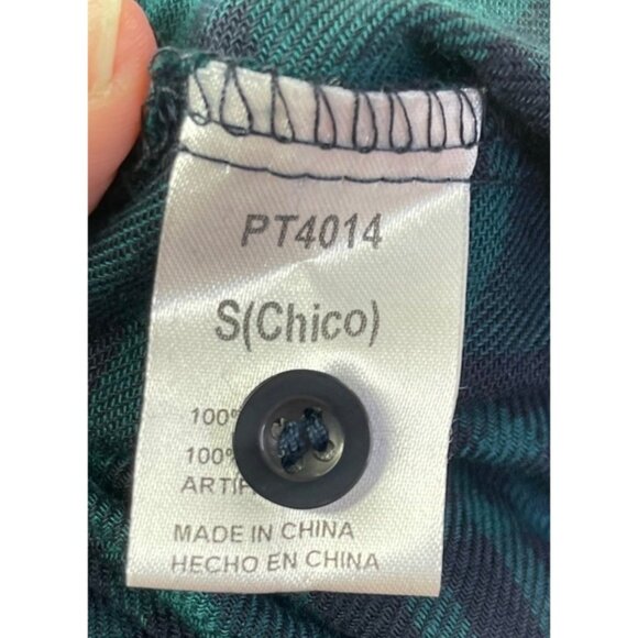 Papermoon Button Down Shirt Small Blue Green Plaid Rayon - Picture 6 of 7